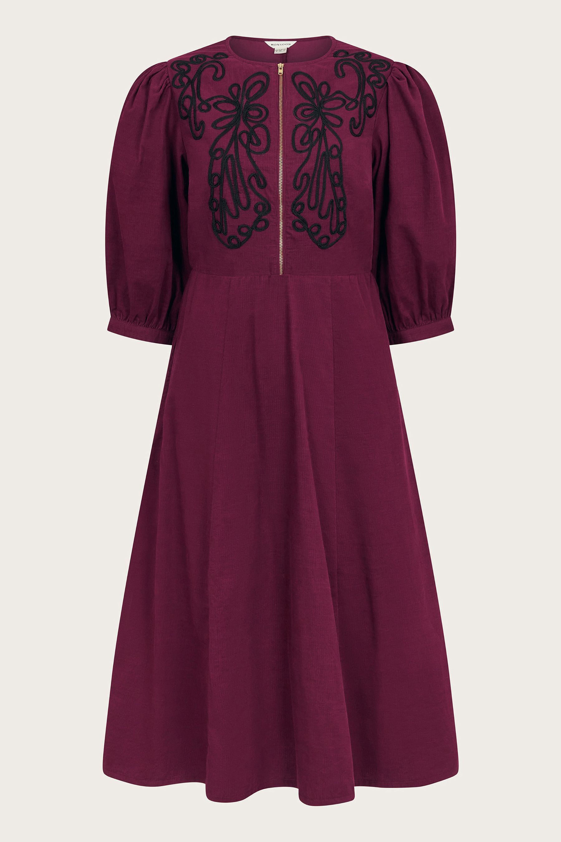 Buy Monsoon Burgundy Red Kaia Embroidered Corduroy 100 Cotton Midi Dress from Next Oman
