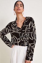 Monsoon Black Mary Illustrated Floral Print Shirt - Image 1 of 5