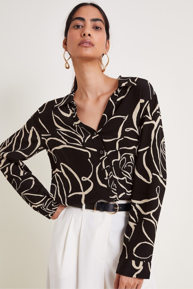 Monsoon Black Mary Illustrated Floral Print Shirt - Image 1 of 5