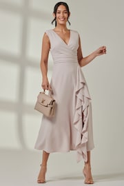 Jolie Moi Grey Wrap Front Frill Detail Maxi Dress - Image 1 of 6