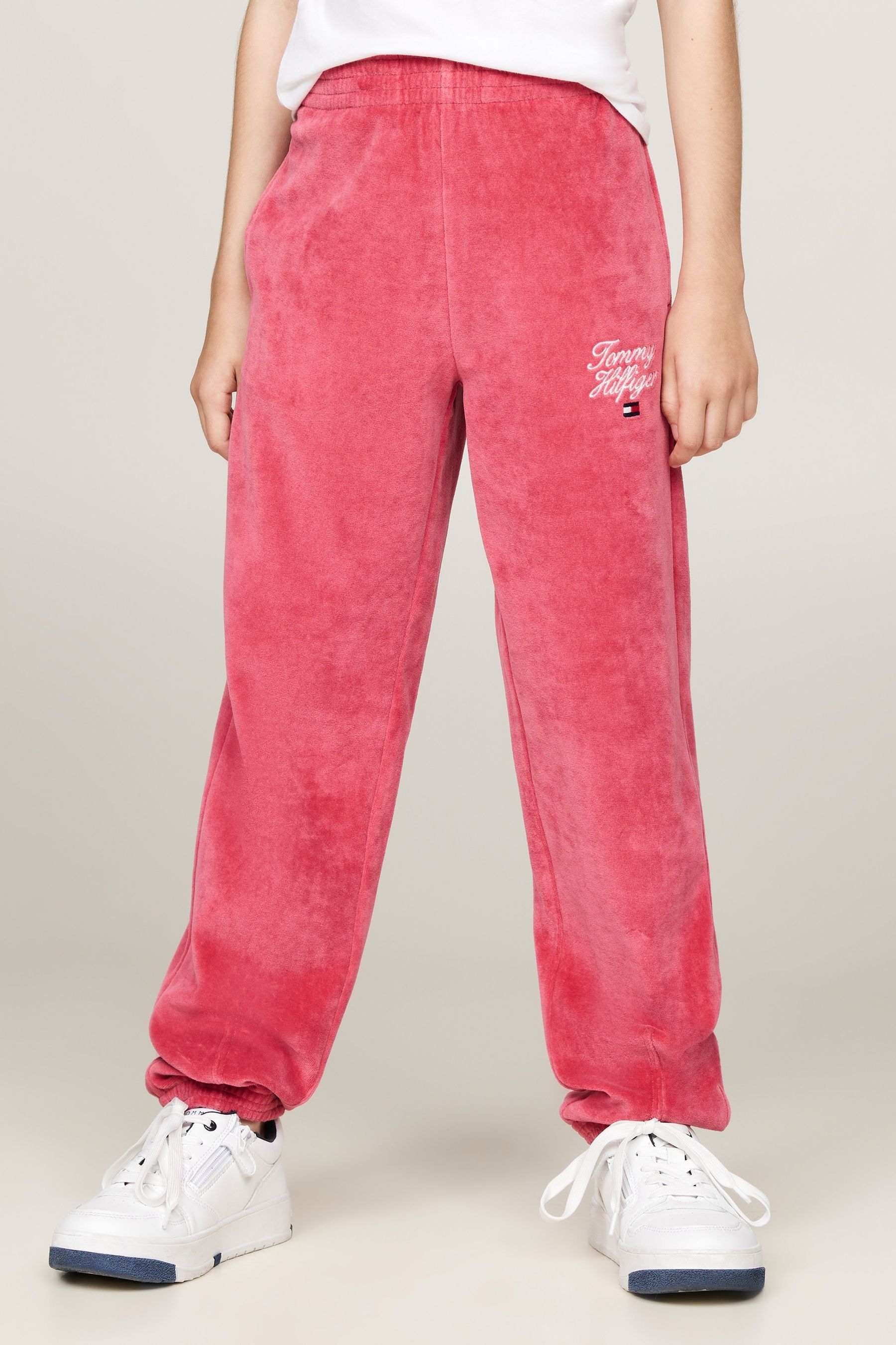 Tommy Hilfiger Pink Script Velour Trousers 8 Yrs Girls