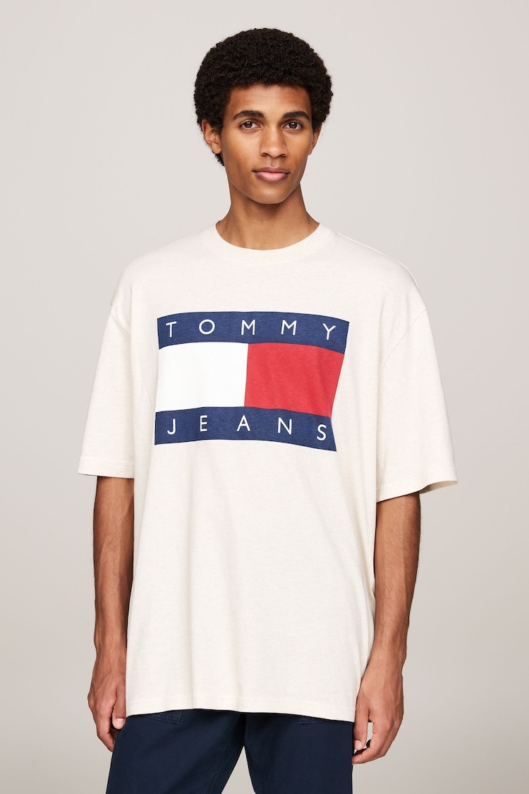 Tommy Jeans Oversized Melange Flag White T-Shirt - Image 1 of 5