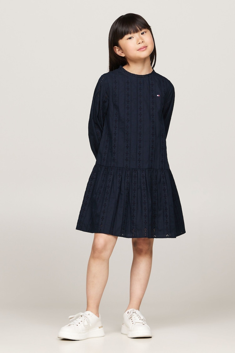 Tommy Hilfiger Blue Hilfiger Embroidered Long Sleeved Dress - Image 1 of 4