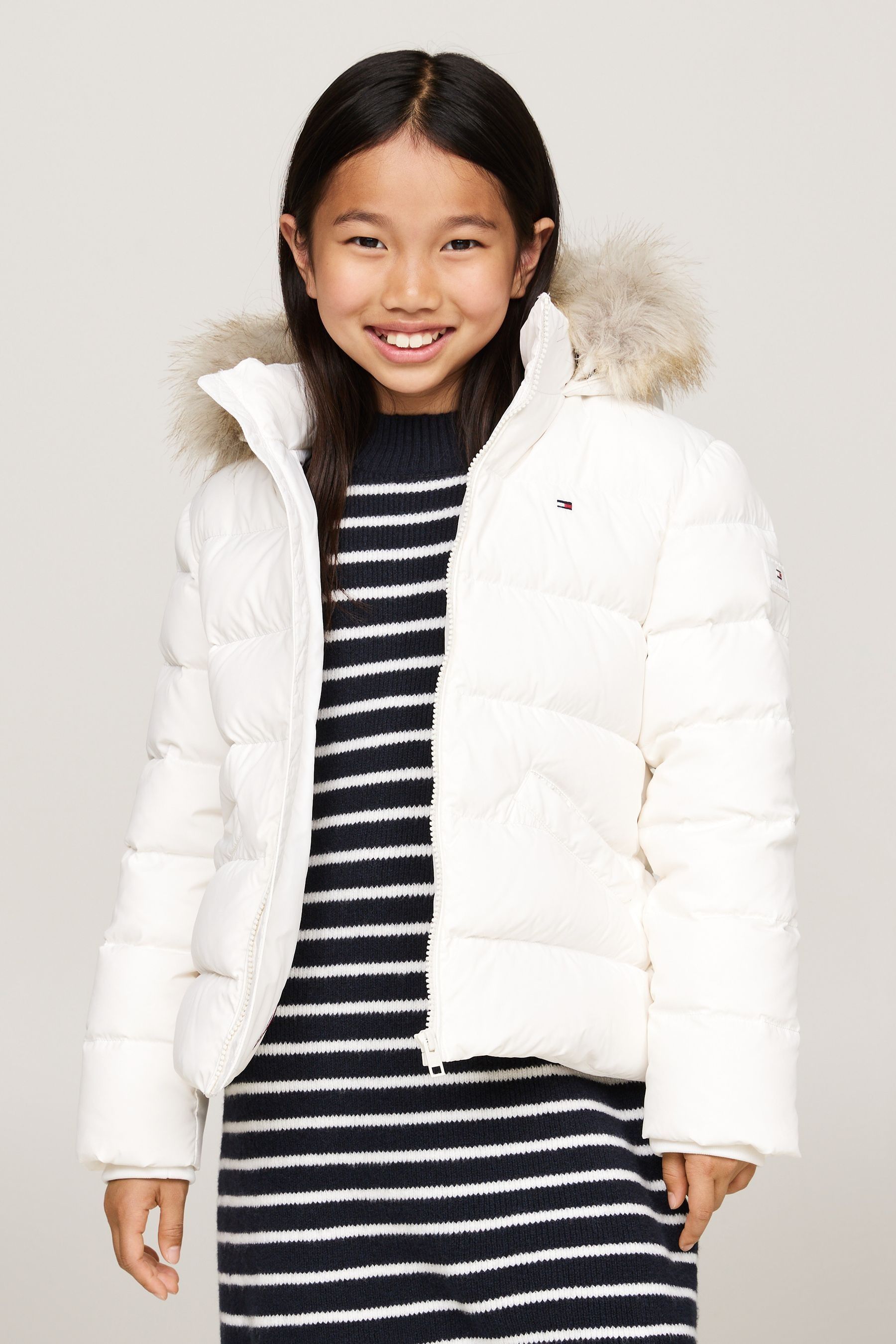 Buy Tommy Hilfiger White Girls Essential Down Faux Fur Hood Jacket from the Next UK online shop