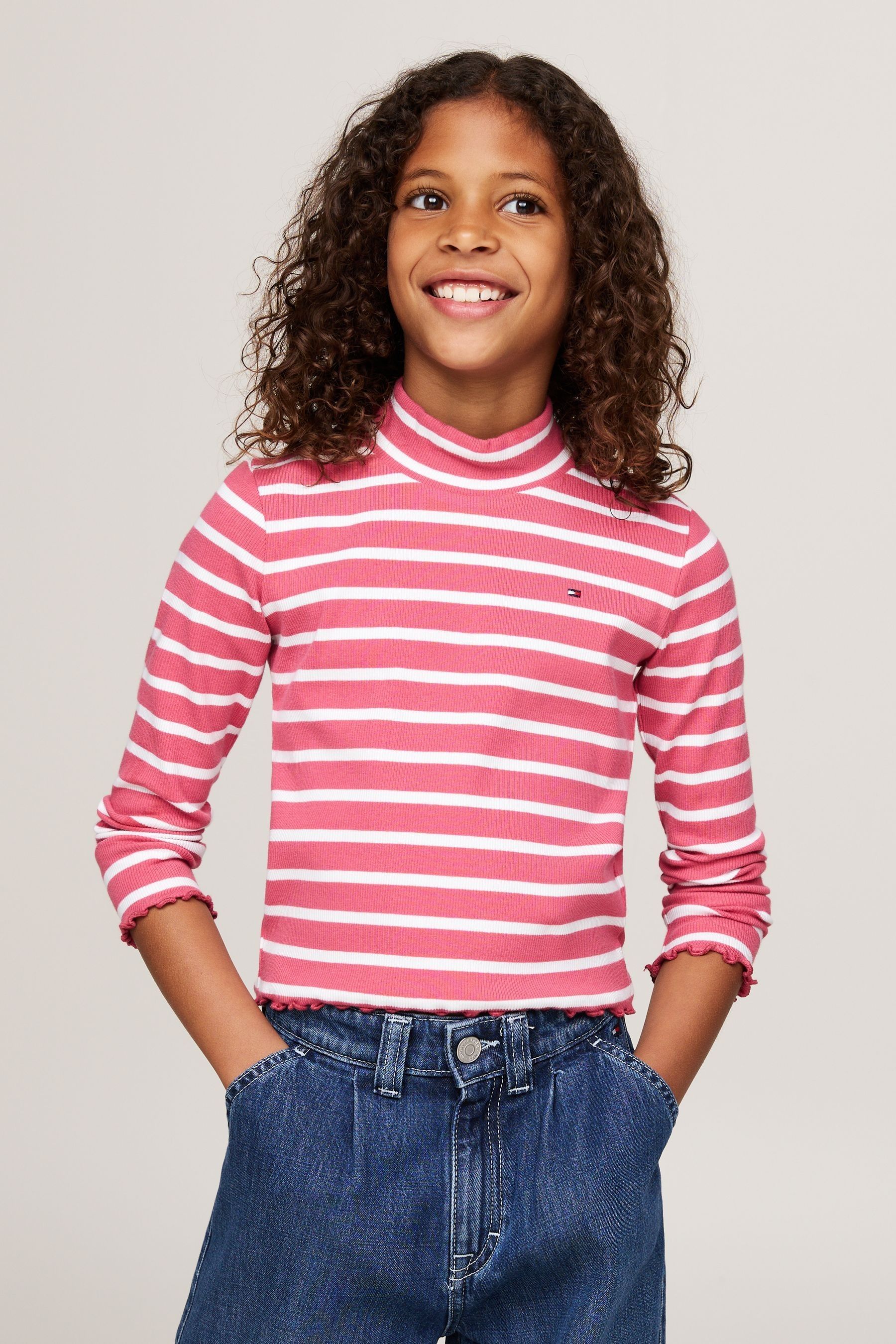 Buy Tommy Hilfiger Pink Mock Neck Rib Long Sleeved Top from the Next UK online shop