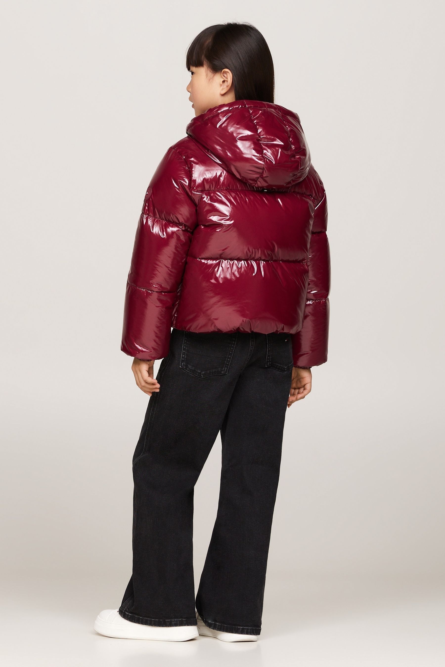 Red glossy puffer jacket store
