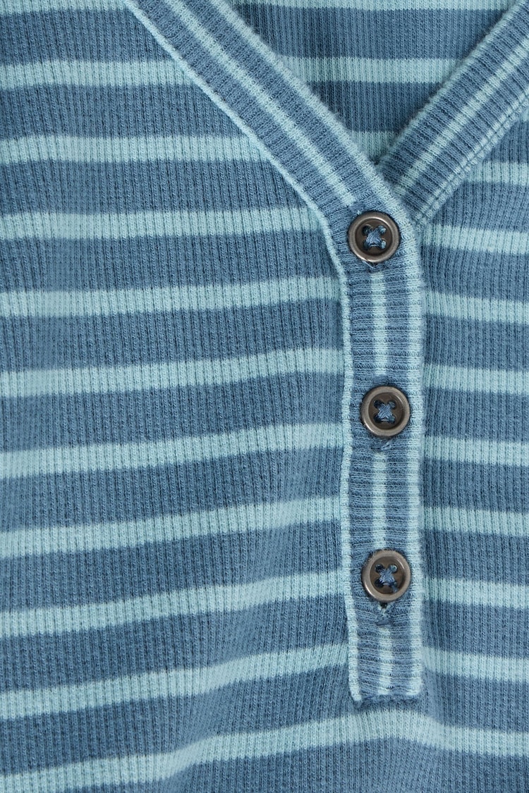 White Stuff Blue Halley Rib Stripe Henley Top - Image 6 of 6