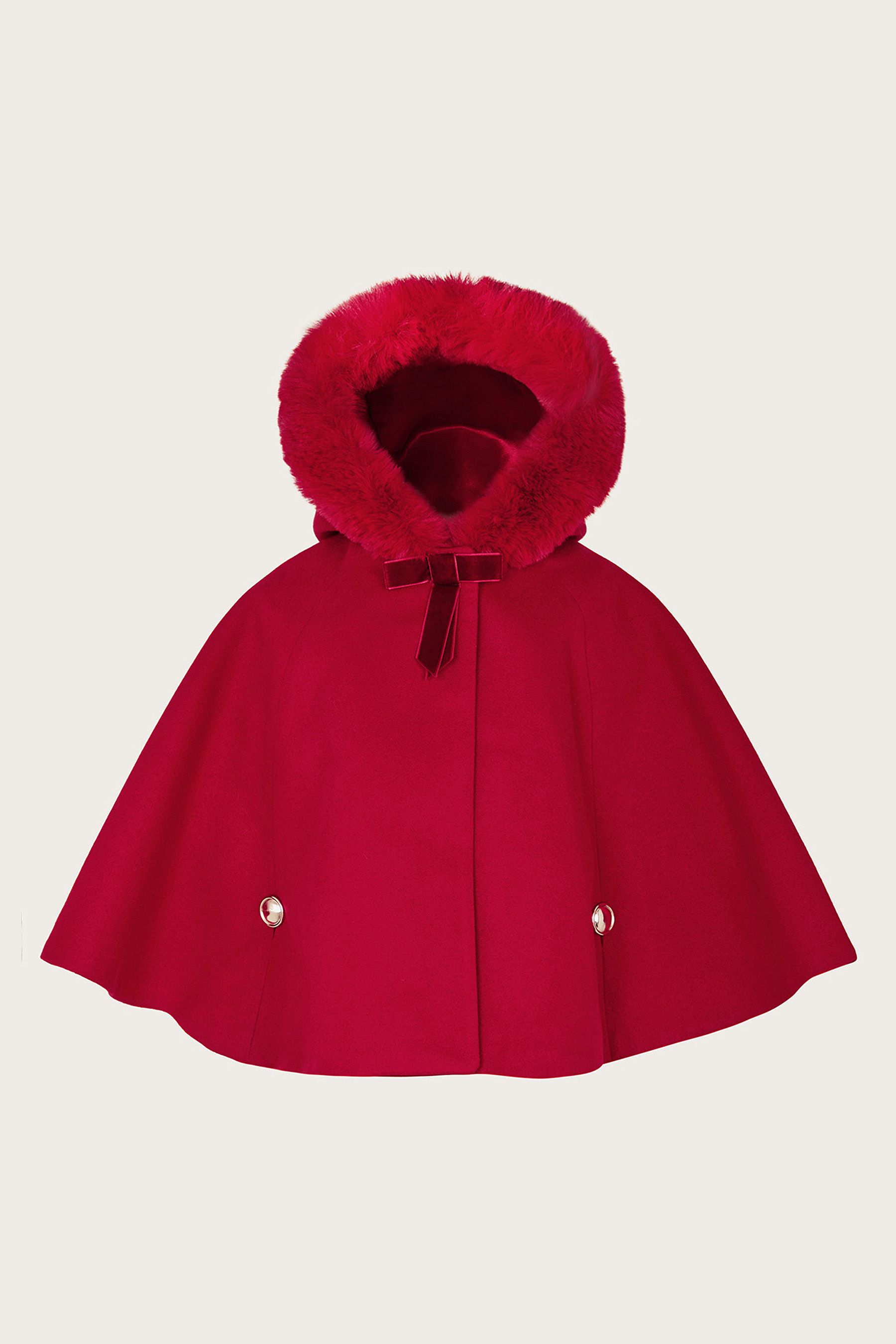 Buy Monsoon Red Baby Faux Fur Hooded Cape Coat from Next Ireland