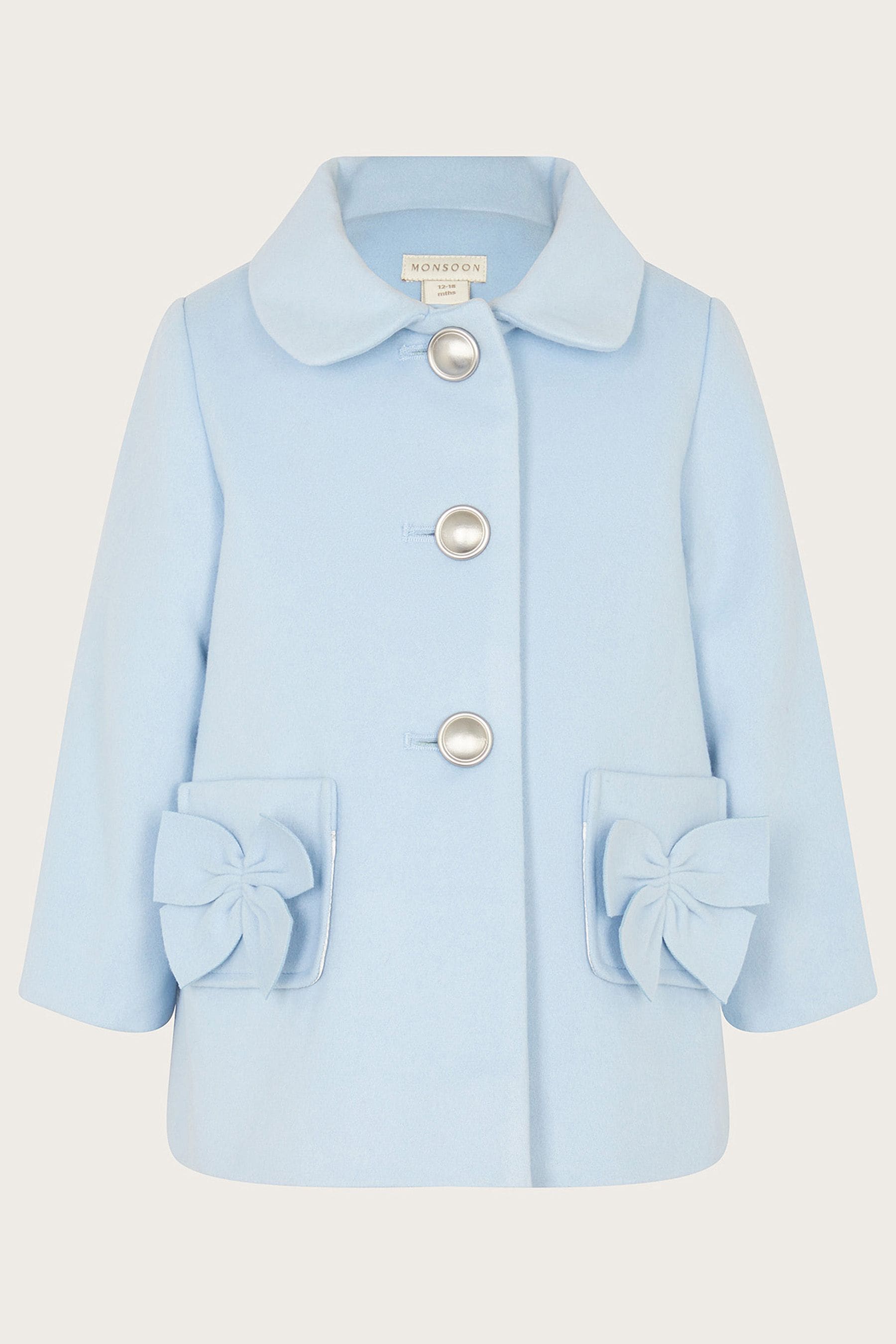 Buy Monsoon Blue Baby Bow Faux Fur Collar Coat from Next Luxembourg