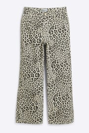 River Island Brown Petite Relaxed High Rise Straight Leopard Jeans - Image 1 of 2