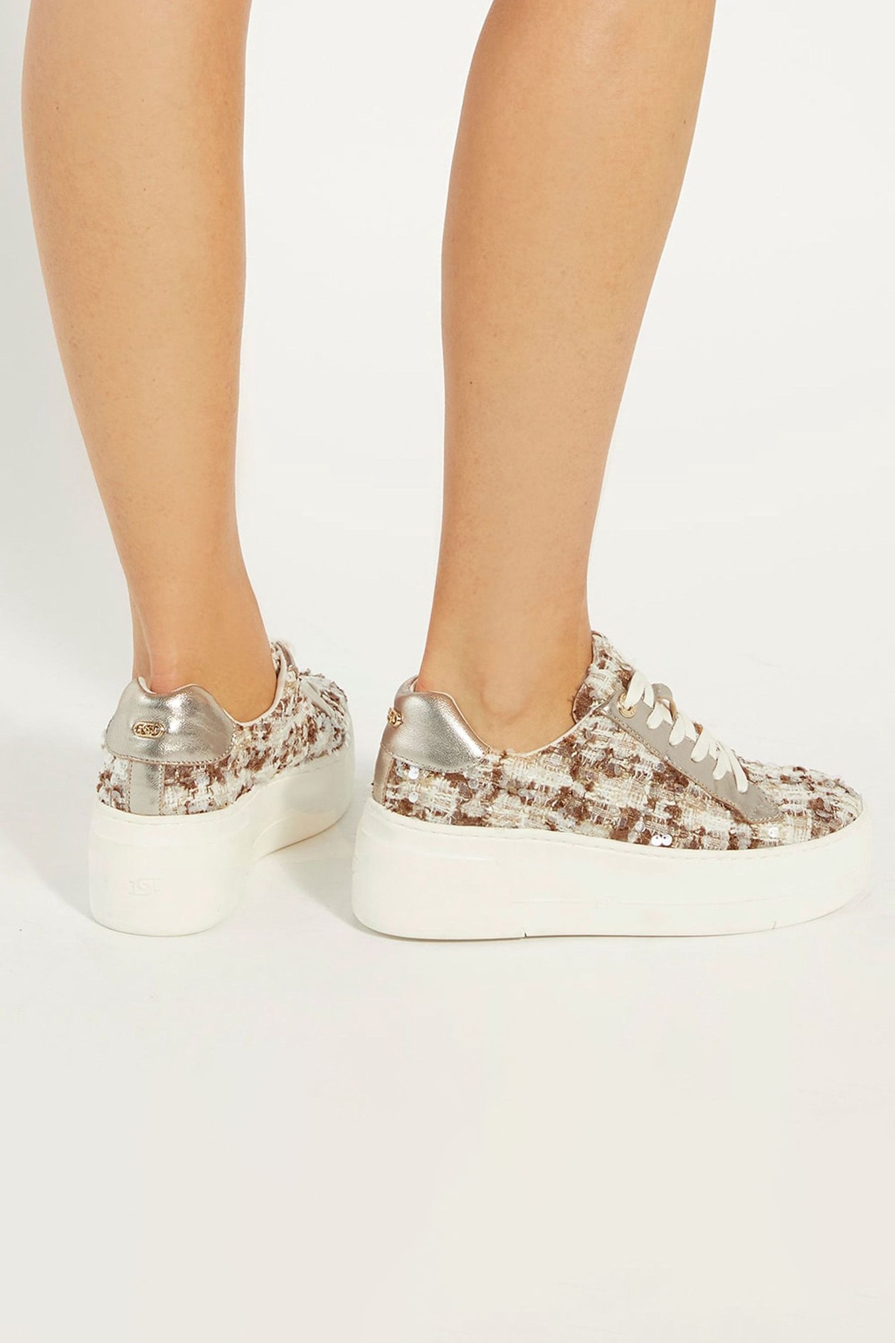 Dune London Cream Episode 2 Flatform Lace Up Trainers 4 Womens