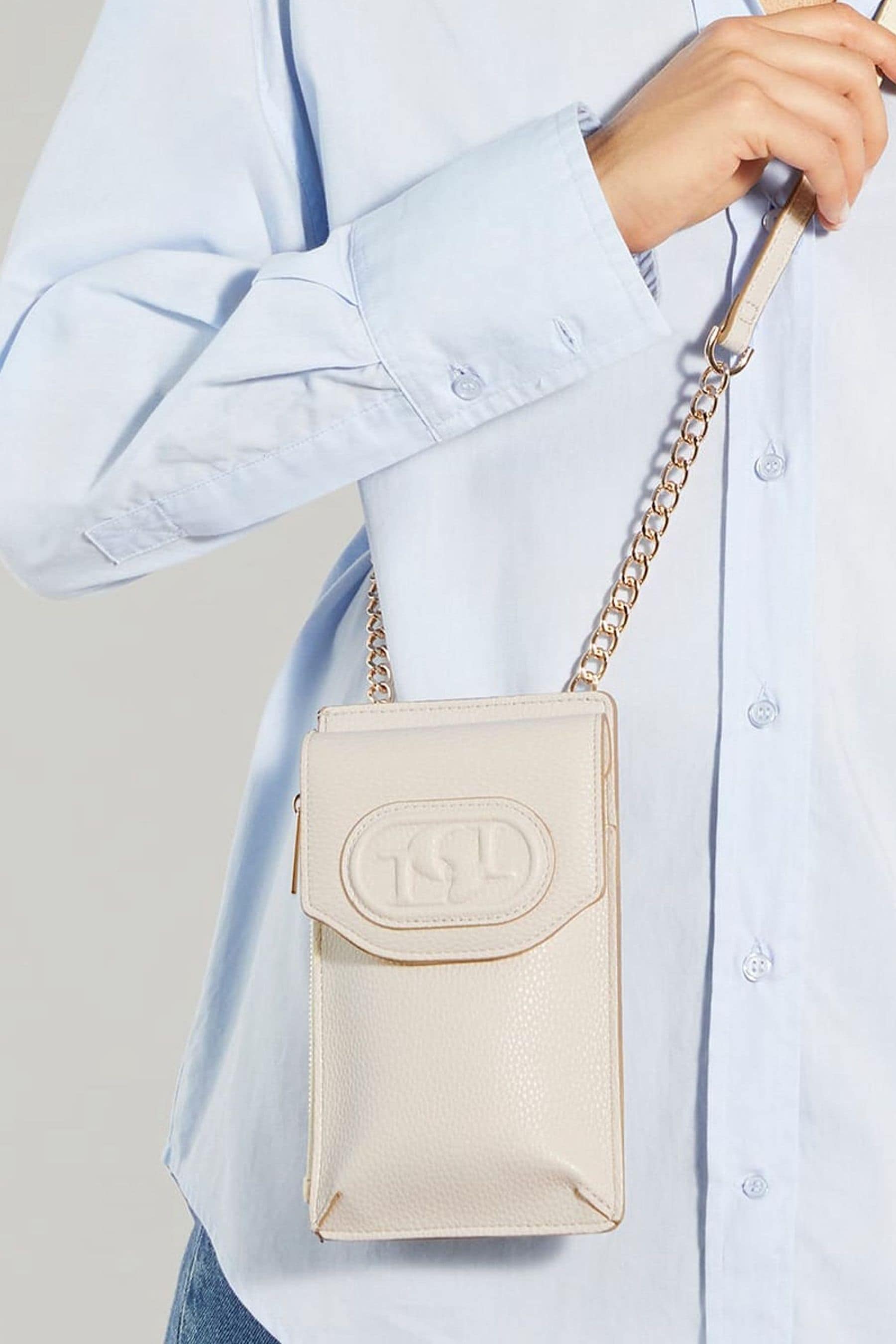 Dune London Cream Samely Debossed Logo Phone Cross Body Bag one Womens