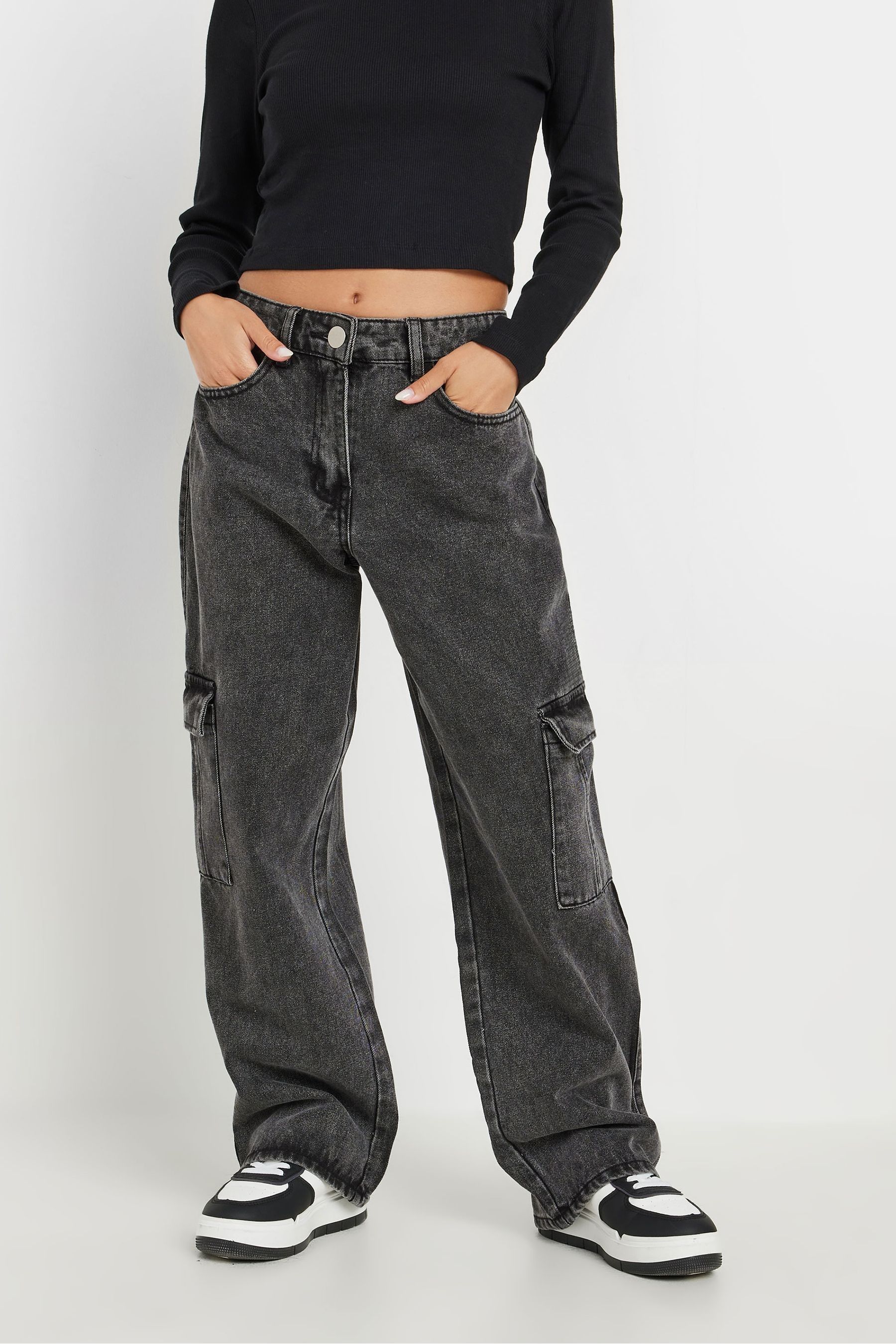 Buy PixieGirl Petite Black Cargo 100 Cotton Jeans from Next Luxembourg