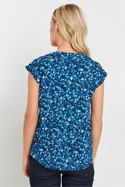 M&Co Blue Petite Smudge Spot Print Short Sleeve Woven Wrap Top - Image 4 of 6