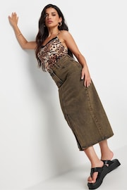 PixieGirl Petite Brown Acid Wash Midi Skirt - Image 1 of 5