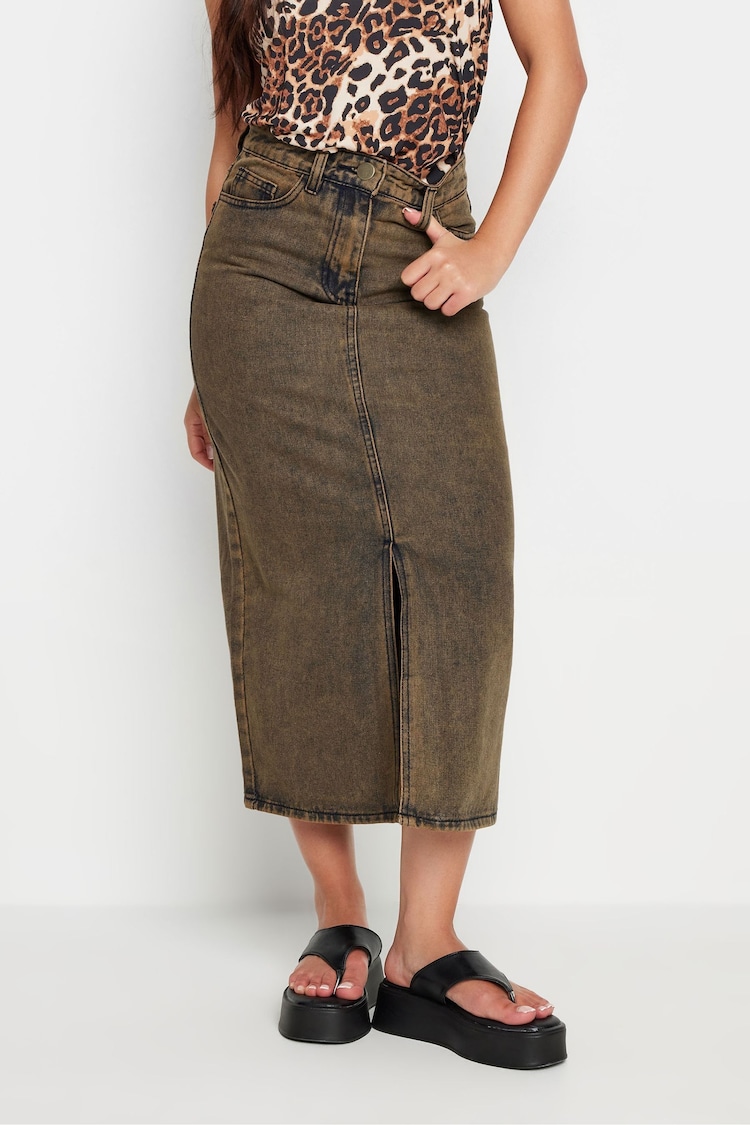 PixieGirl Petite Brown Acid Wash Midi Skirt - Image 2 of 5