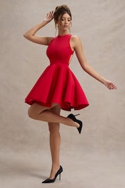 Club L London Red Waverly  Racer-Neck Sleeveless Skater Mini Dress - Image 4 of 5