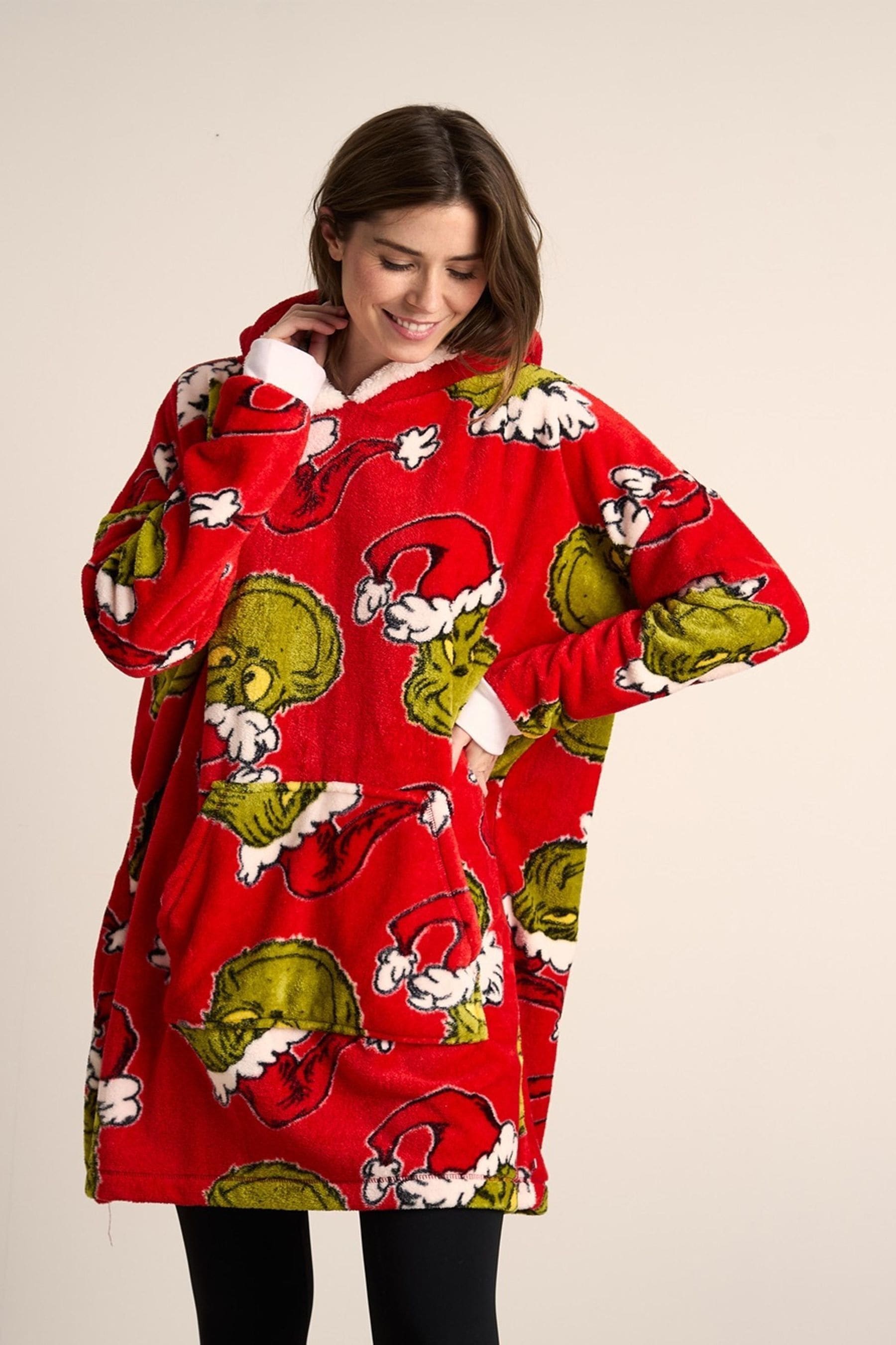 Brand Threads Red Grinch Adults Hooded Blanket