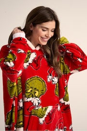 Brand Threads Red Grinch Adults Hooded Blanket - Image 3 of 7