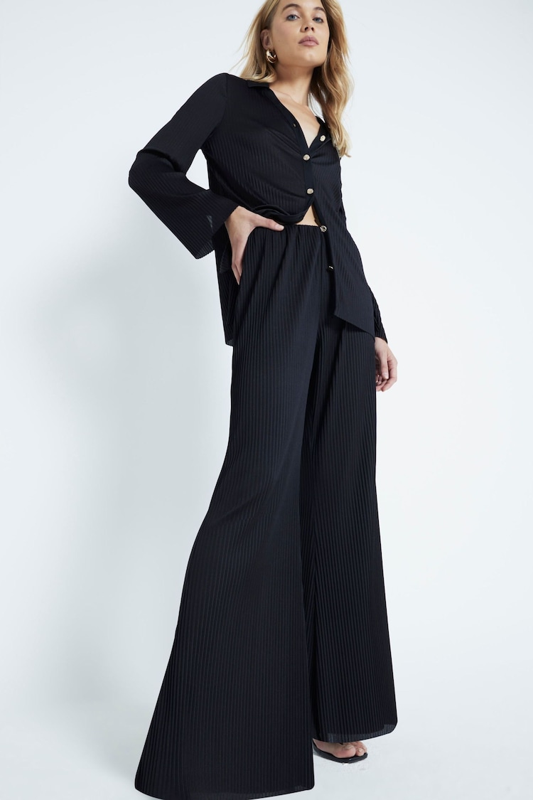 River Island Black Plisse Wide Leg Trousers - Image 1 of 3