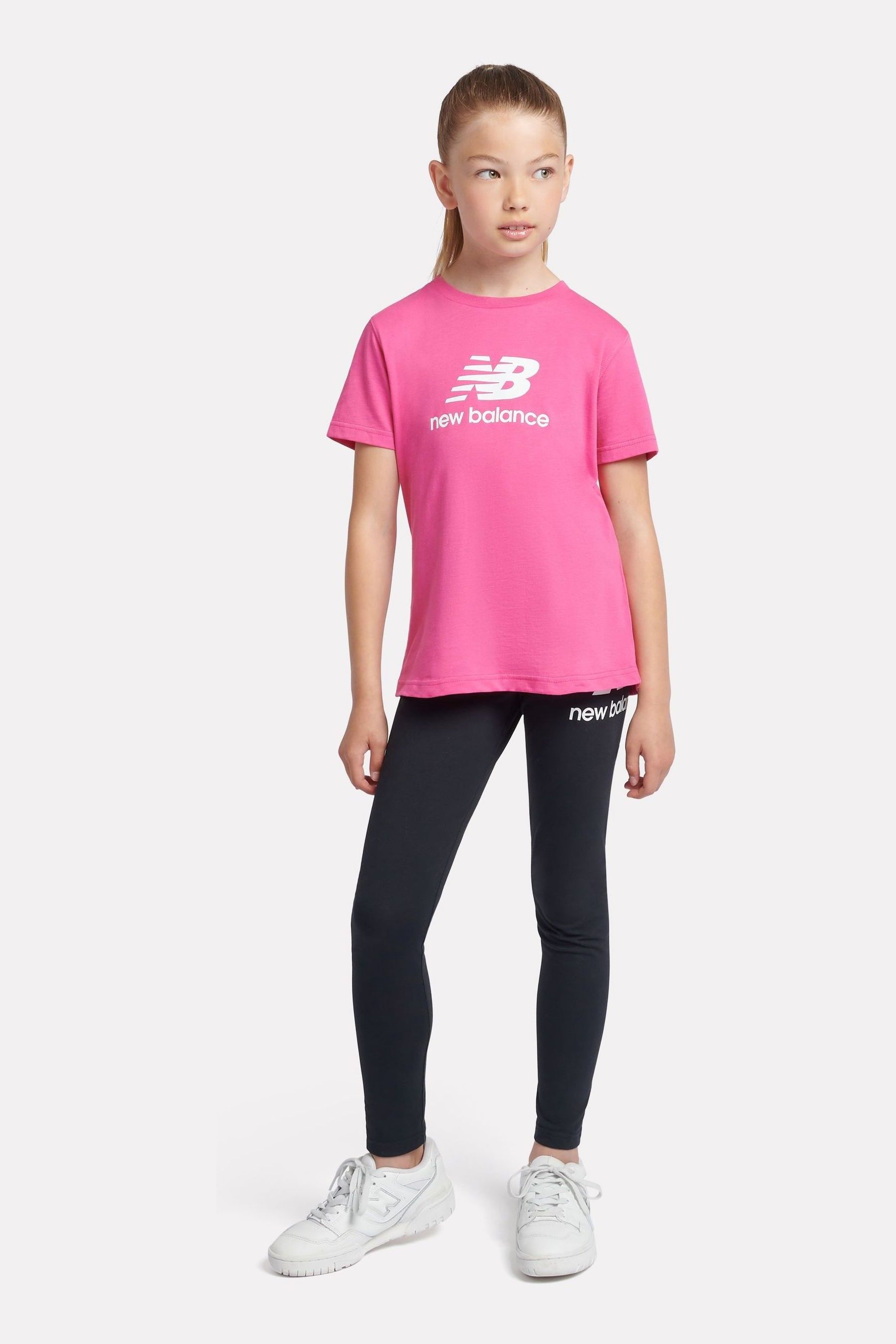 New Balance Pink Girls 100 Cotton Stacked Logo T Shirt