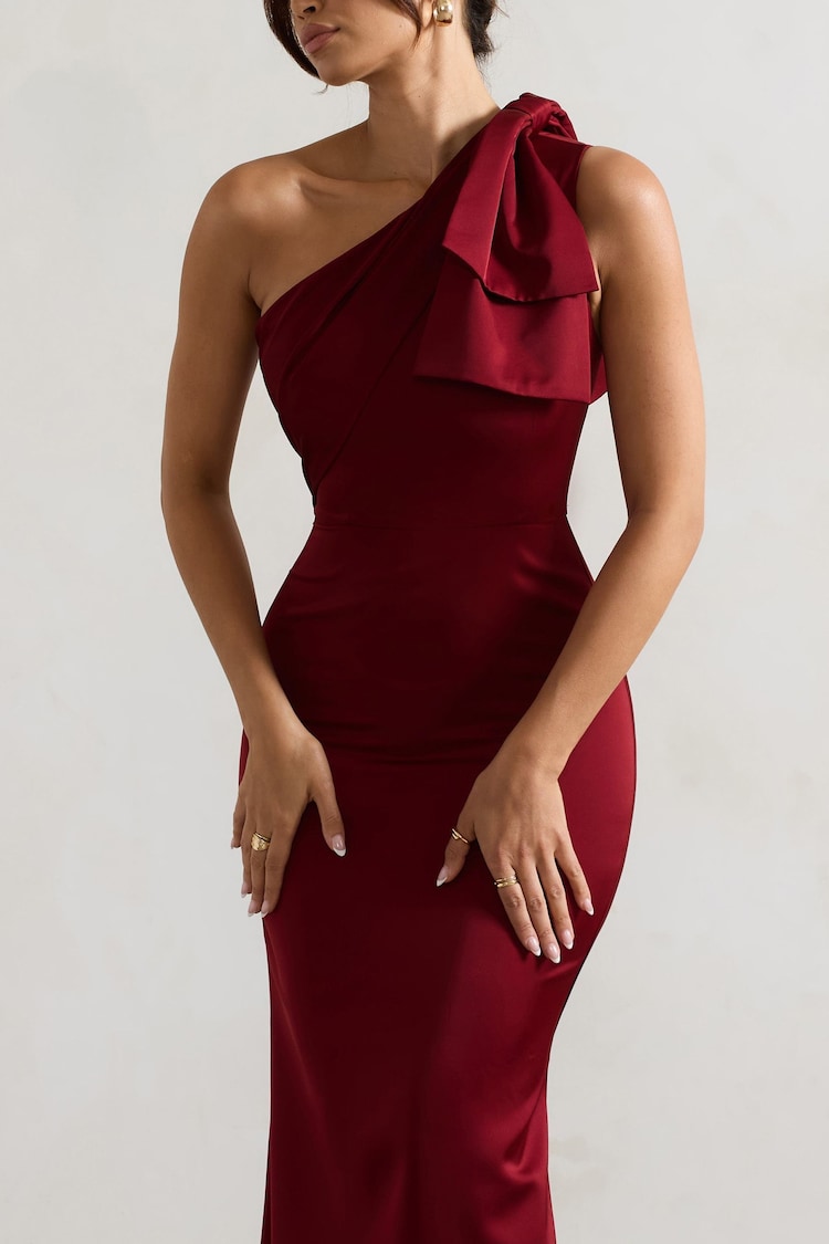 Club L London Red Lady Satin Asymmetric Maxi Dress With Bow - Image 5 of 5