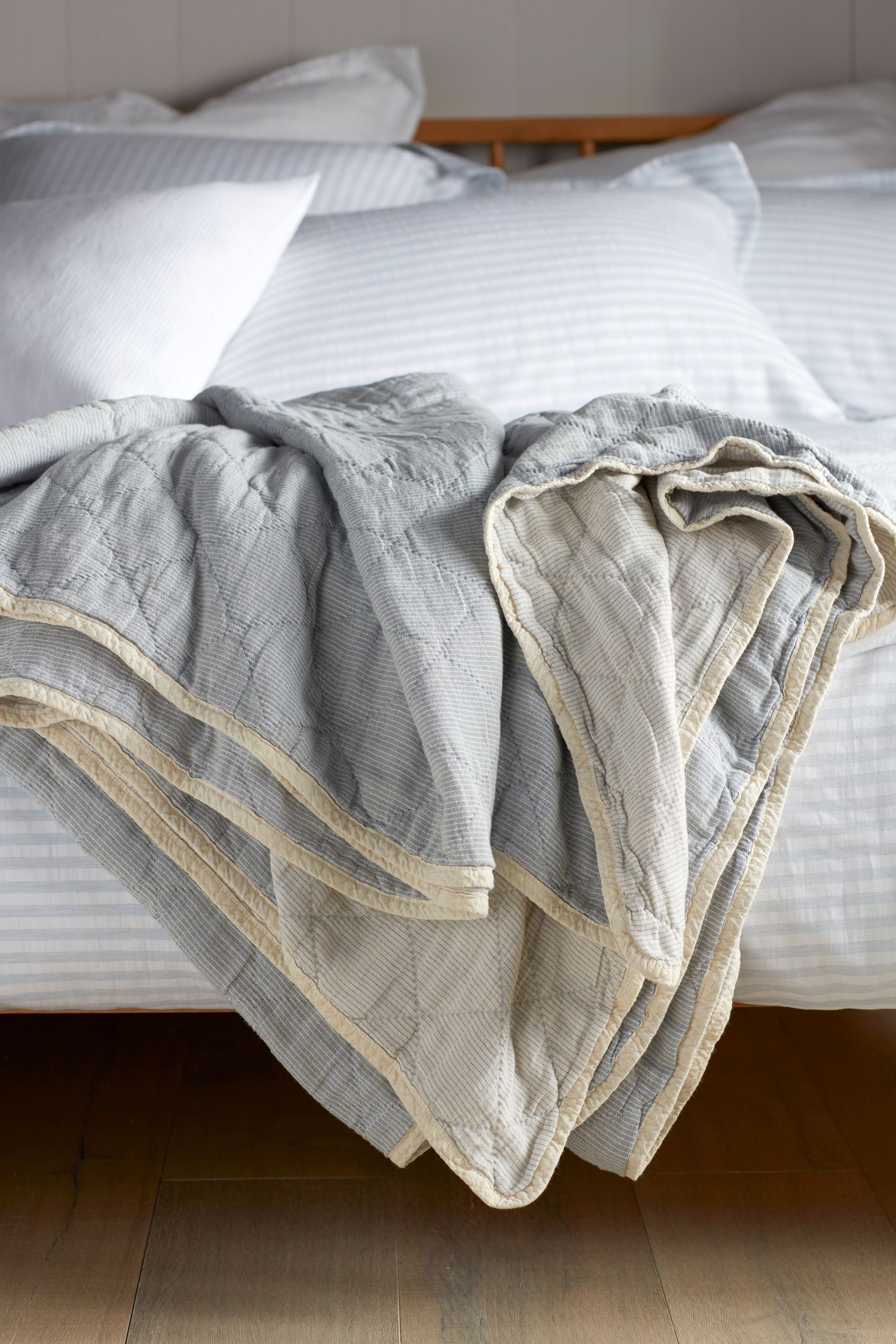Buy Secret Linen Store Blue Lenny 100 Cotton Quilted Throw from Next Luxembourg