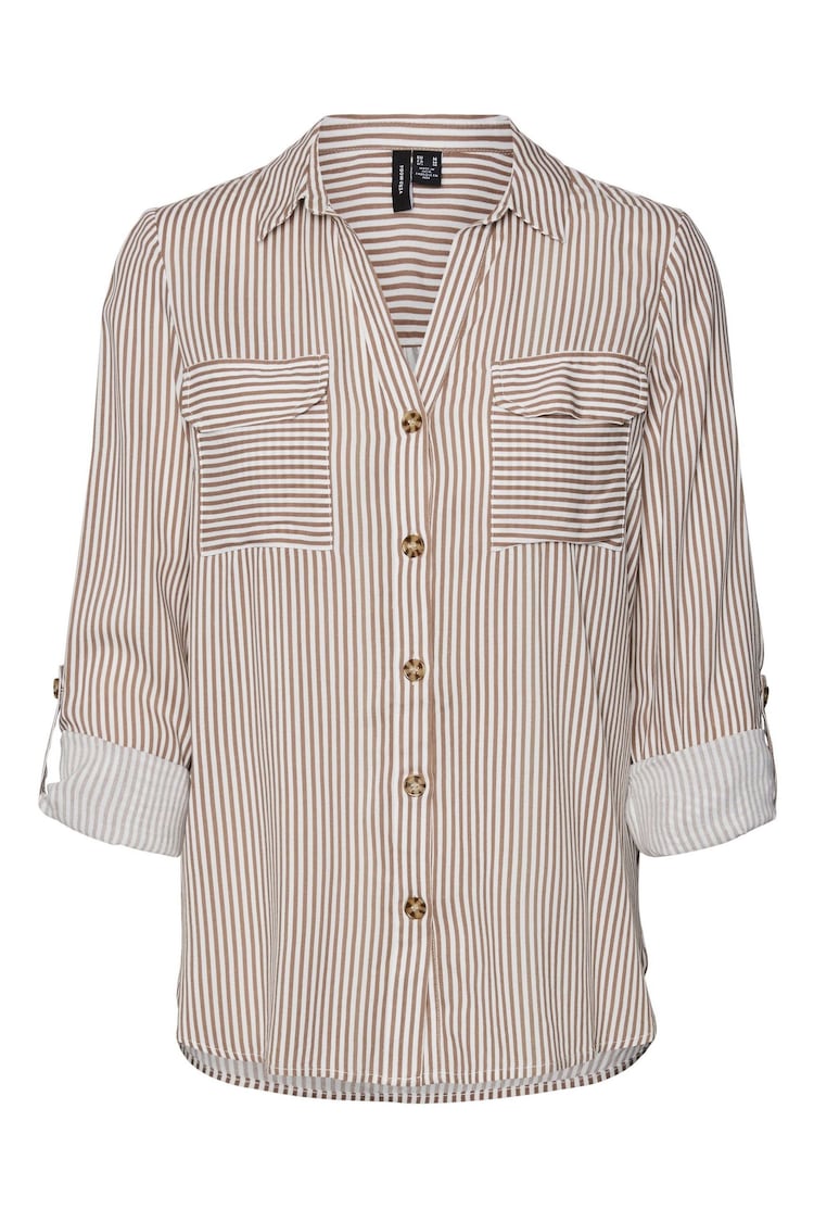 VERO MODA Brown 100% Cotton Button Up Stripe Shirt - Image 6 of 6