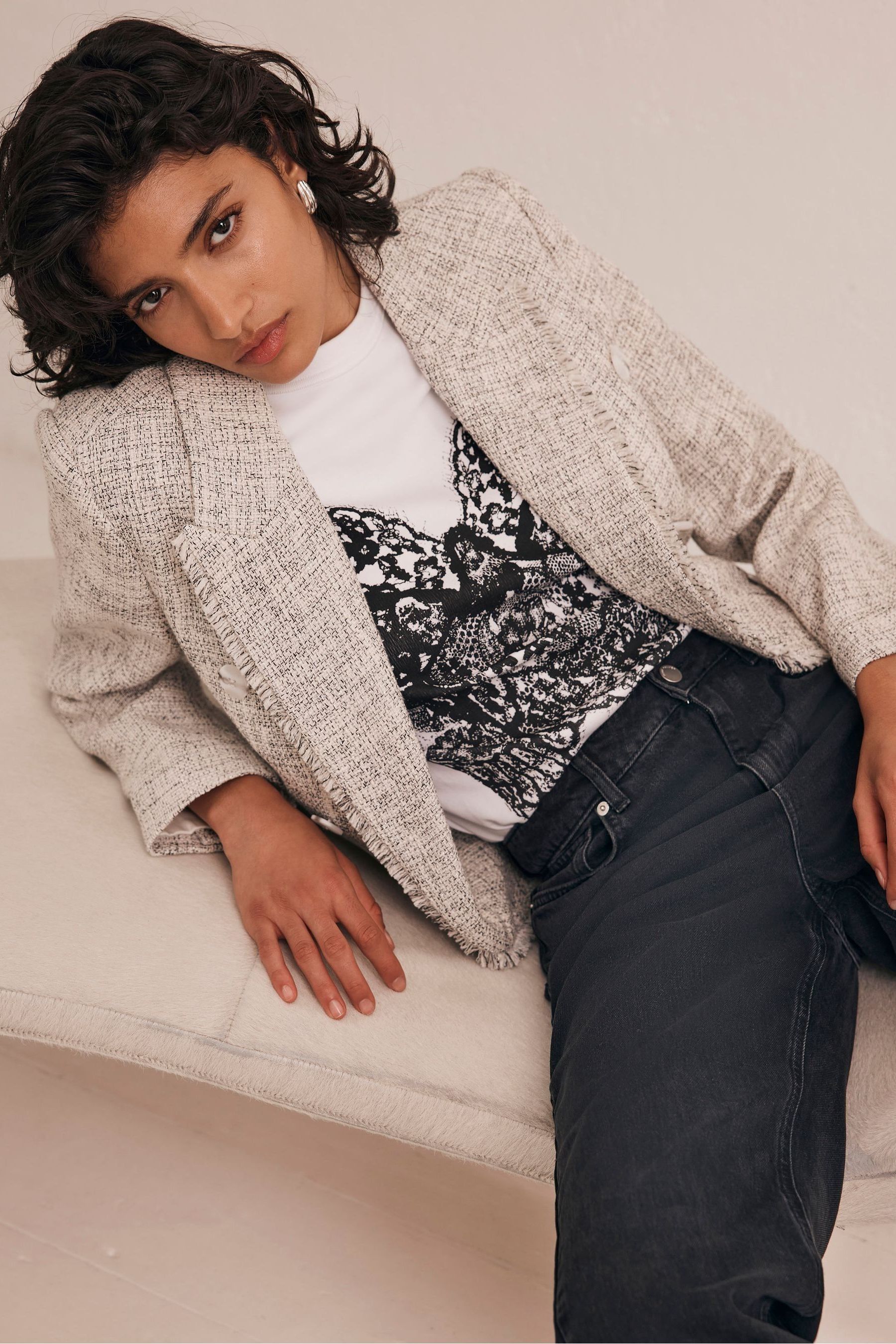 Cream boucle blazer online