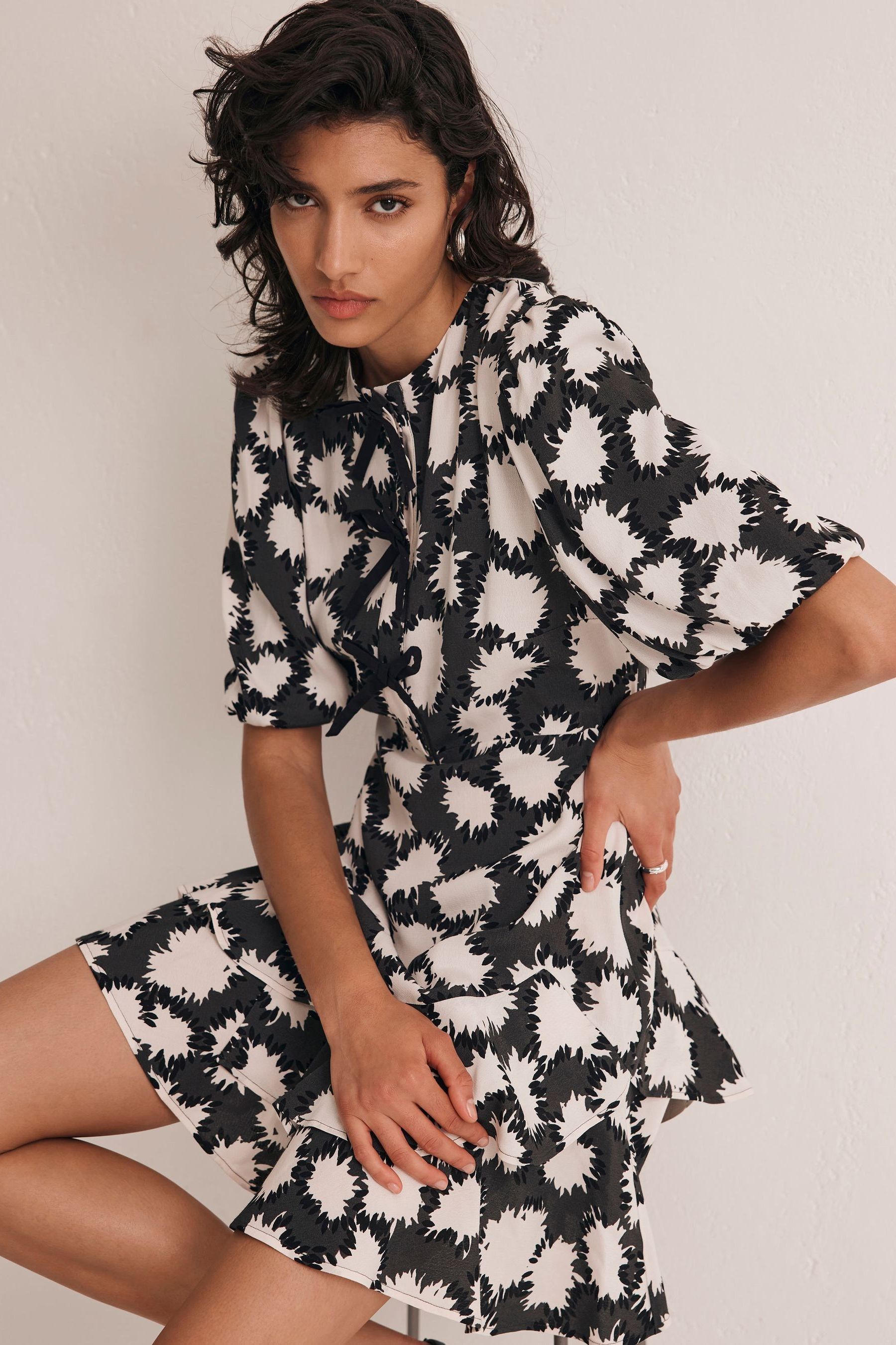 Buy Mint Velvet Black Abstract Print Mini Dress from the Next UK online shop