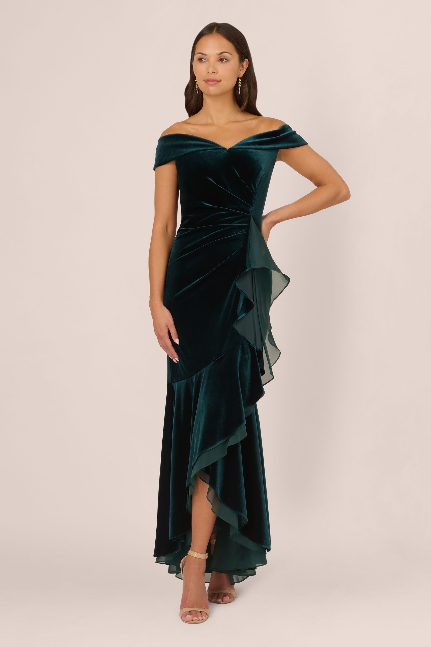 Buy Adrianna Papell Green Velvet Off The Shoulder Gown from Next Luxembourg
