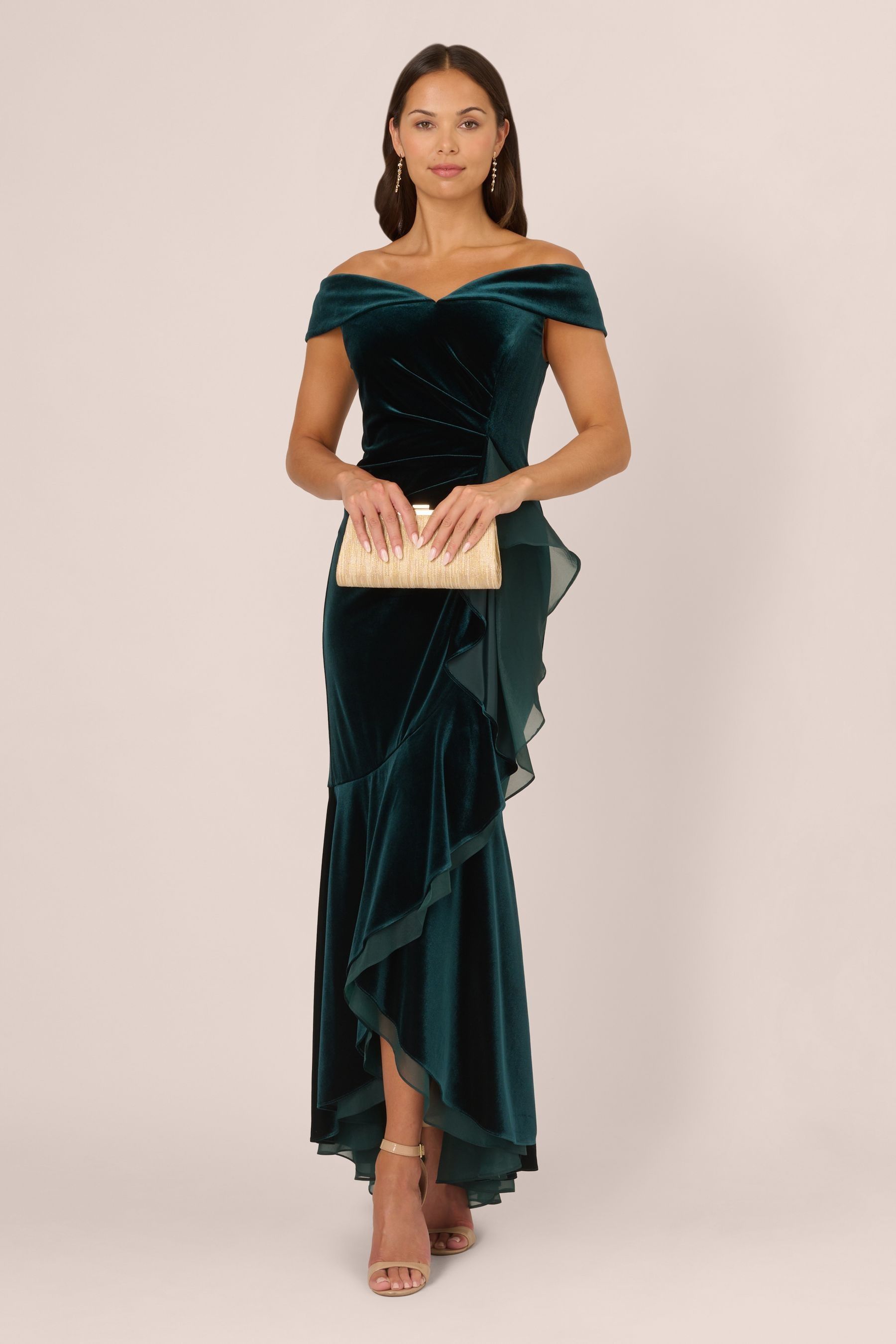 Buy Adrianna Papell Green Velvet Off The Shoulder Gown from Next Luxembourg