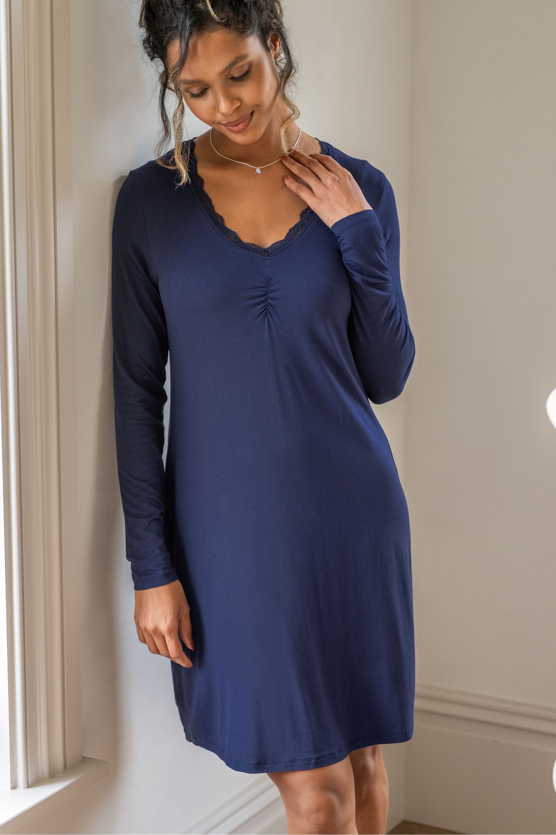Long sleeve v neck nightgown 2025