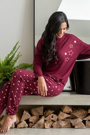 Pour Moi Red Soft Touch Jersey Star Jogger Pyjama Set - Image 3 of 4