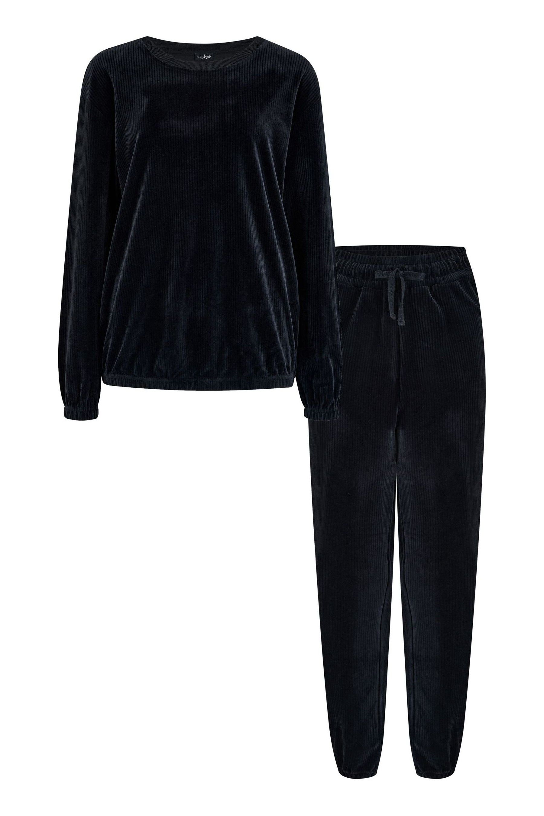 Buy Pour Moi Black Ribbed Cosy Fleece Lounge Pyjama Set from Next Ireland