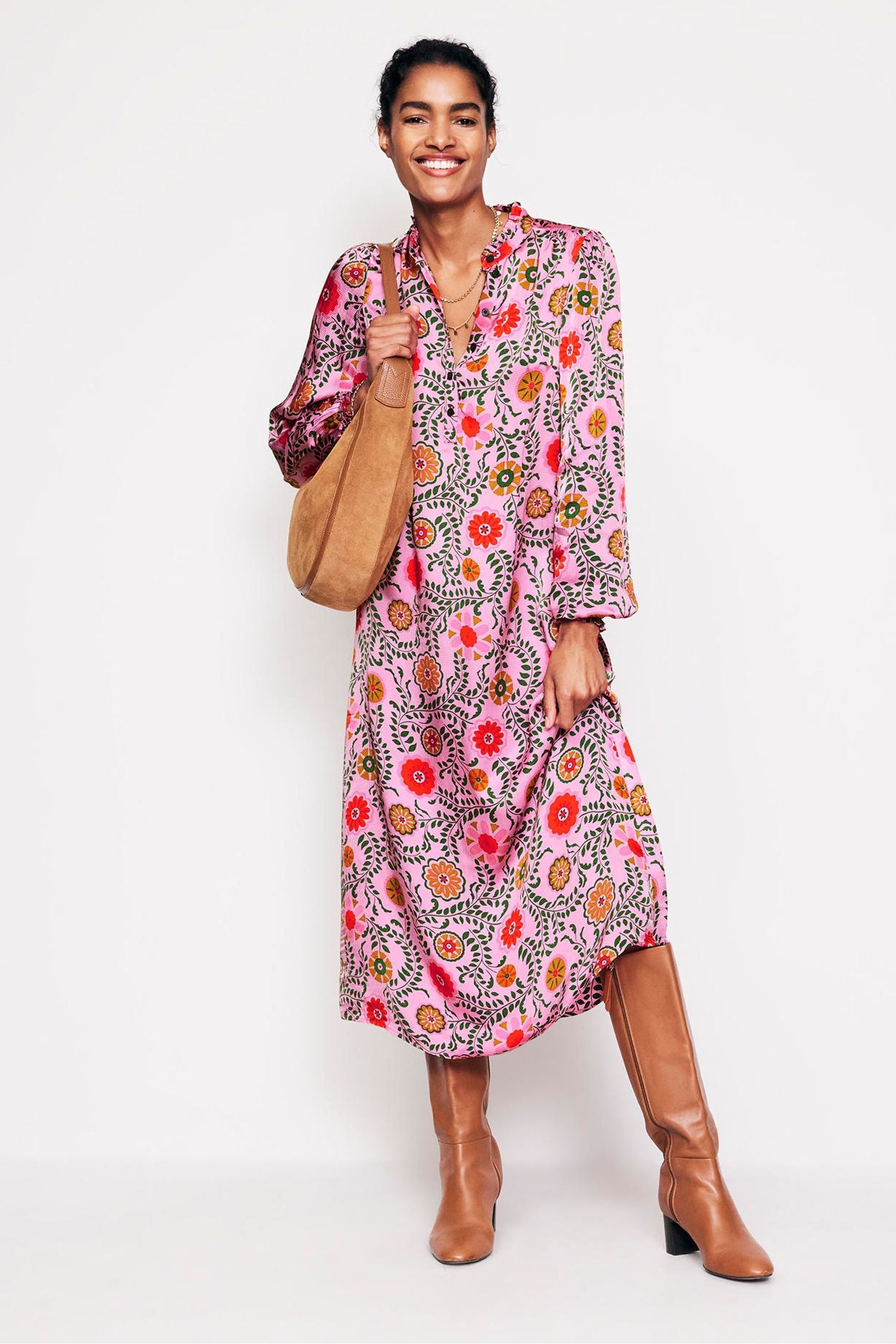 Boden Pink Jasmine Satin Midi Dress