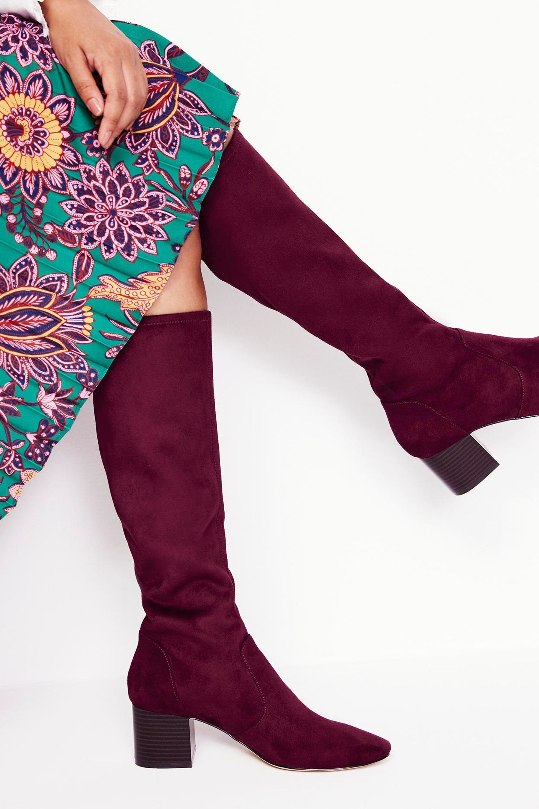 Purple knee high boots uk outlet
