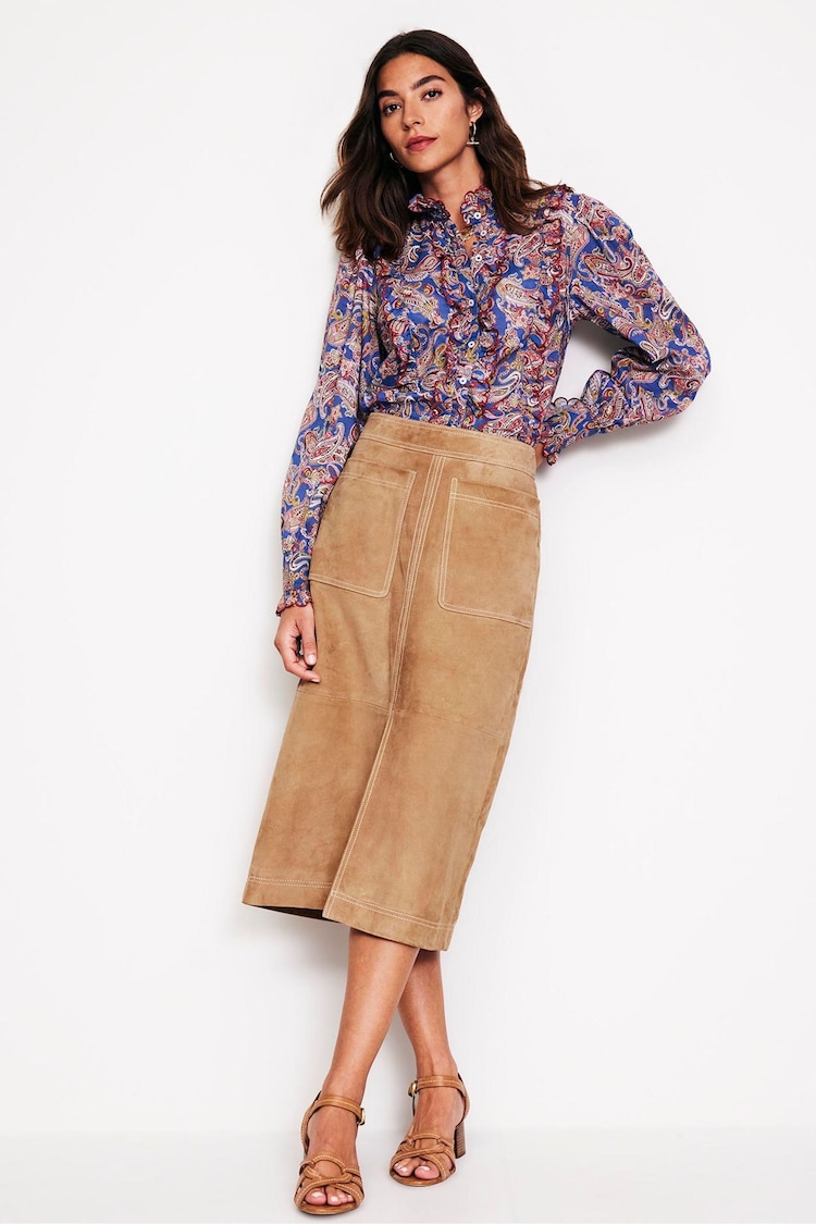 Boden Brown Aline Suede Midi Skirt - Image 1 of 5