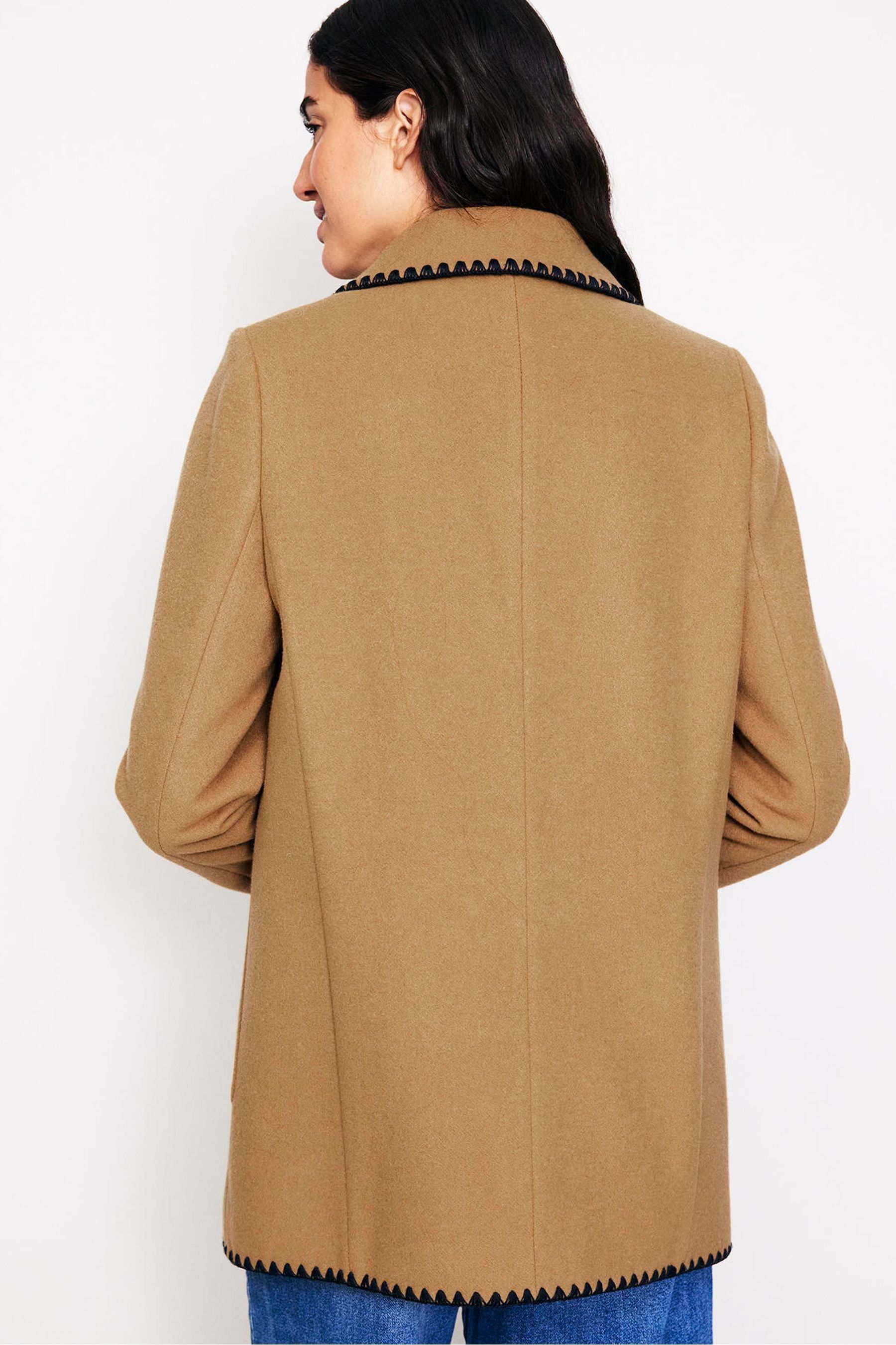 Boden Brown Blanket Stitch Car Coat 14 Womens