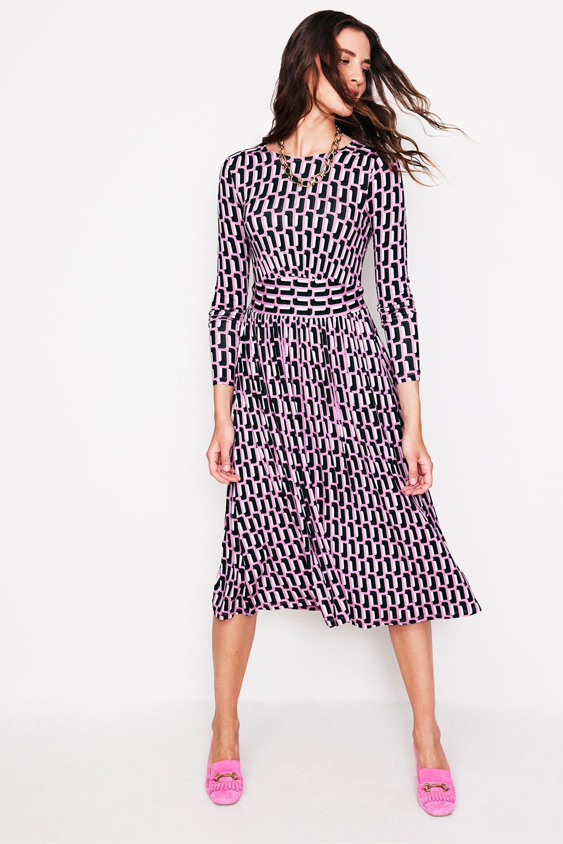 Buy Boden Pink Thea Long Sleeve Jersey Dress from Next Luxembourg