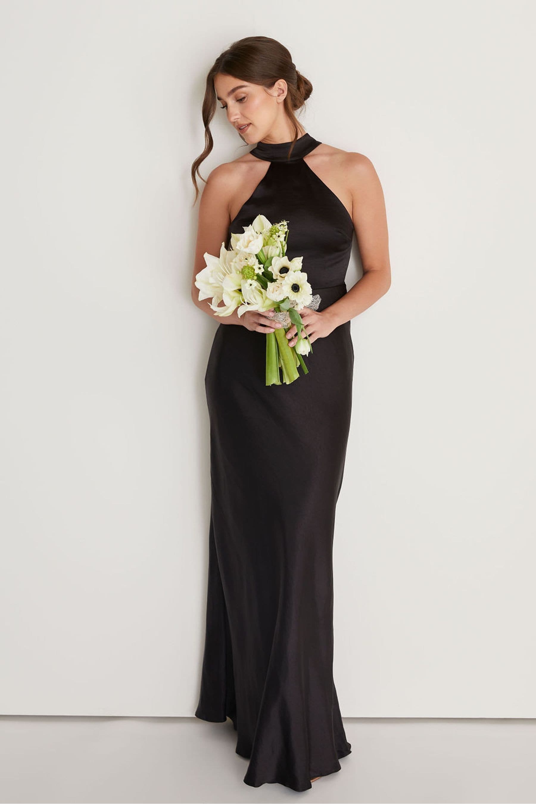 Six Stories Black Halter Neck Satin Bridesmaid Dress