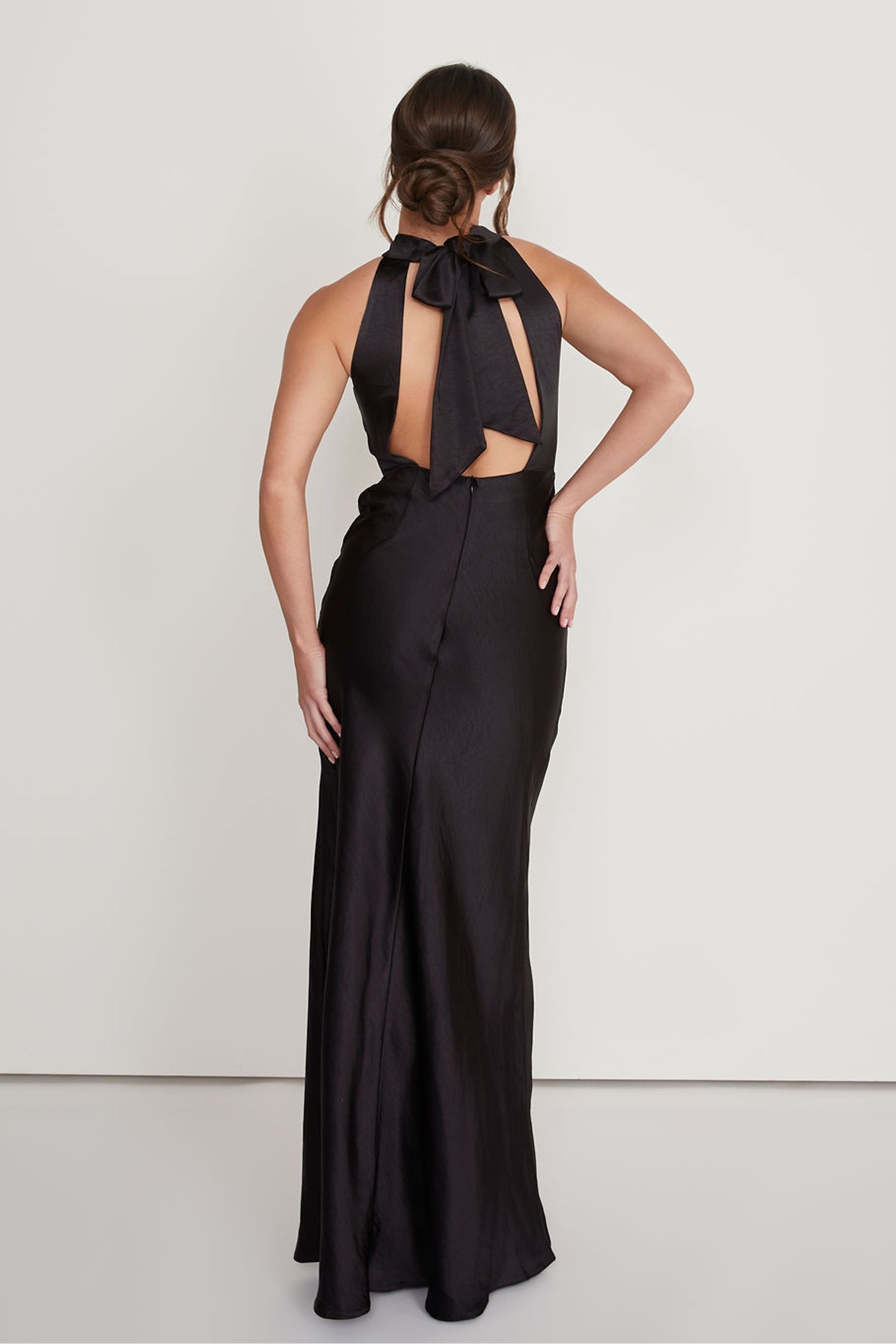 Black halter bridesmaid dress store