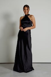 Six Stories Black Halter Neck Satin Bridesmaid Dress - Image 4 of 6