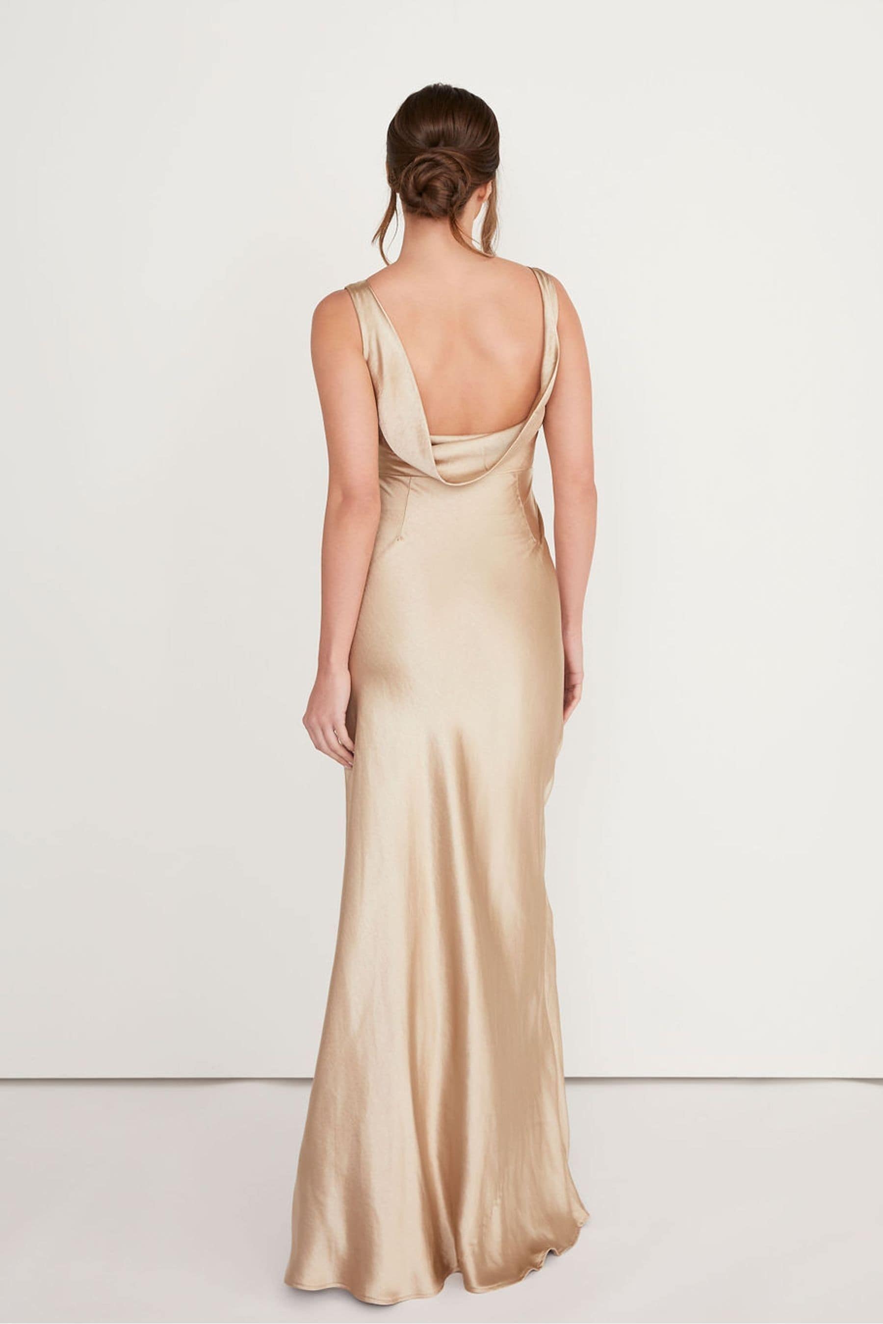 Six Stories Champagne Gold Cowl Back Satin Bridesmaid Dress