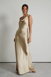 Six Stories Champagne Gold Cowl Front Satin Bridesmaid Dress - Image 3 of 6