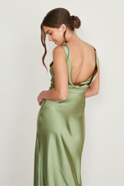 Six Stories Moss Green Cowl Back Satin Bridesmaid Dress - Image 4 of 6