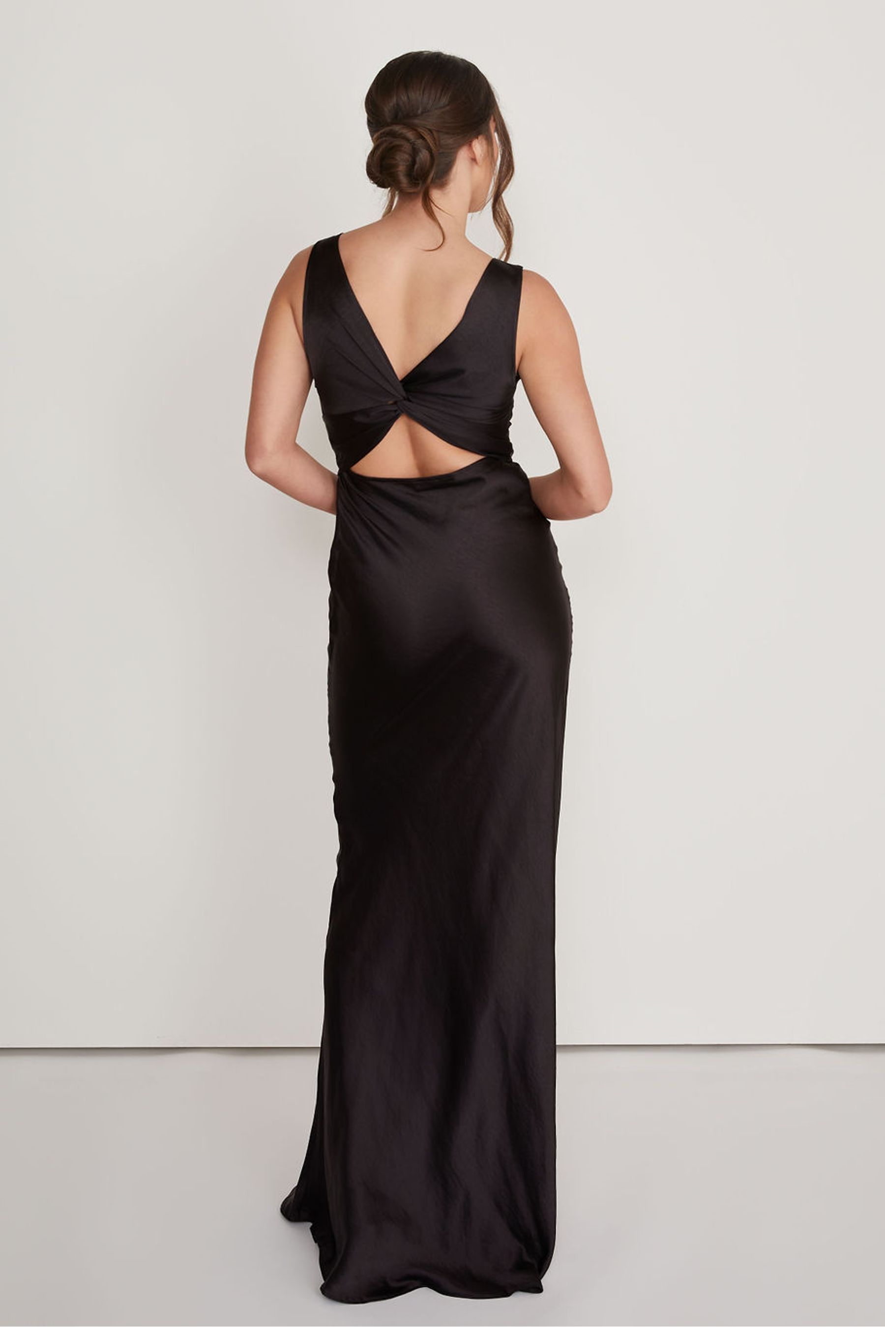 Six Stories Black Twist Back Satin Bridesmaid Dress