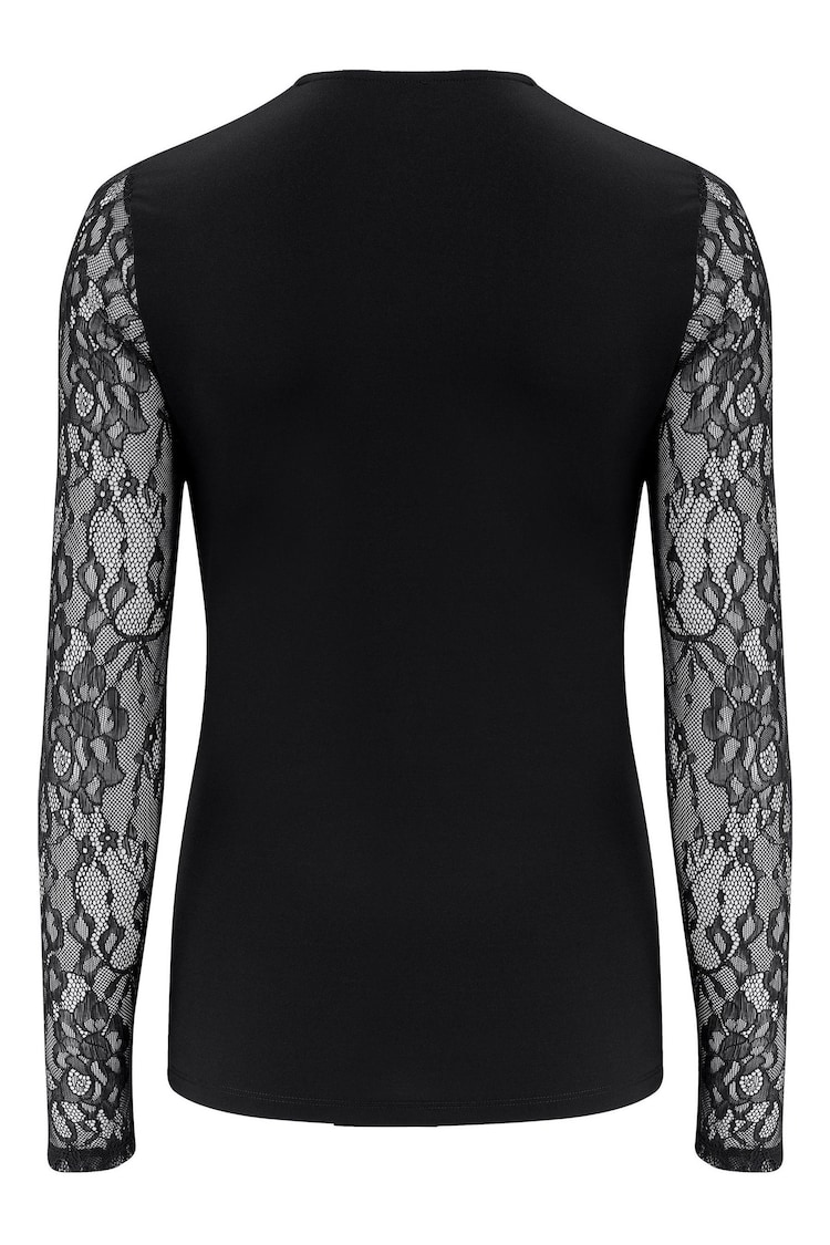 Pour Moi Black Julie Slinky Jersey Lace Long Sleeve Top - Image 4 of 4