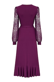 Pour Moi Purple Carrie Lace Sleeve Midi Slinky Jersey Wrap Dress - Image 4 of 4