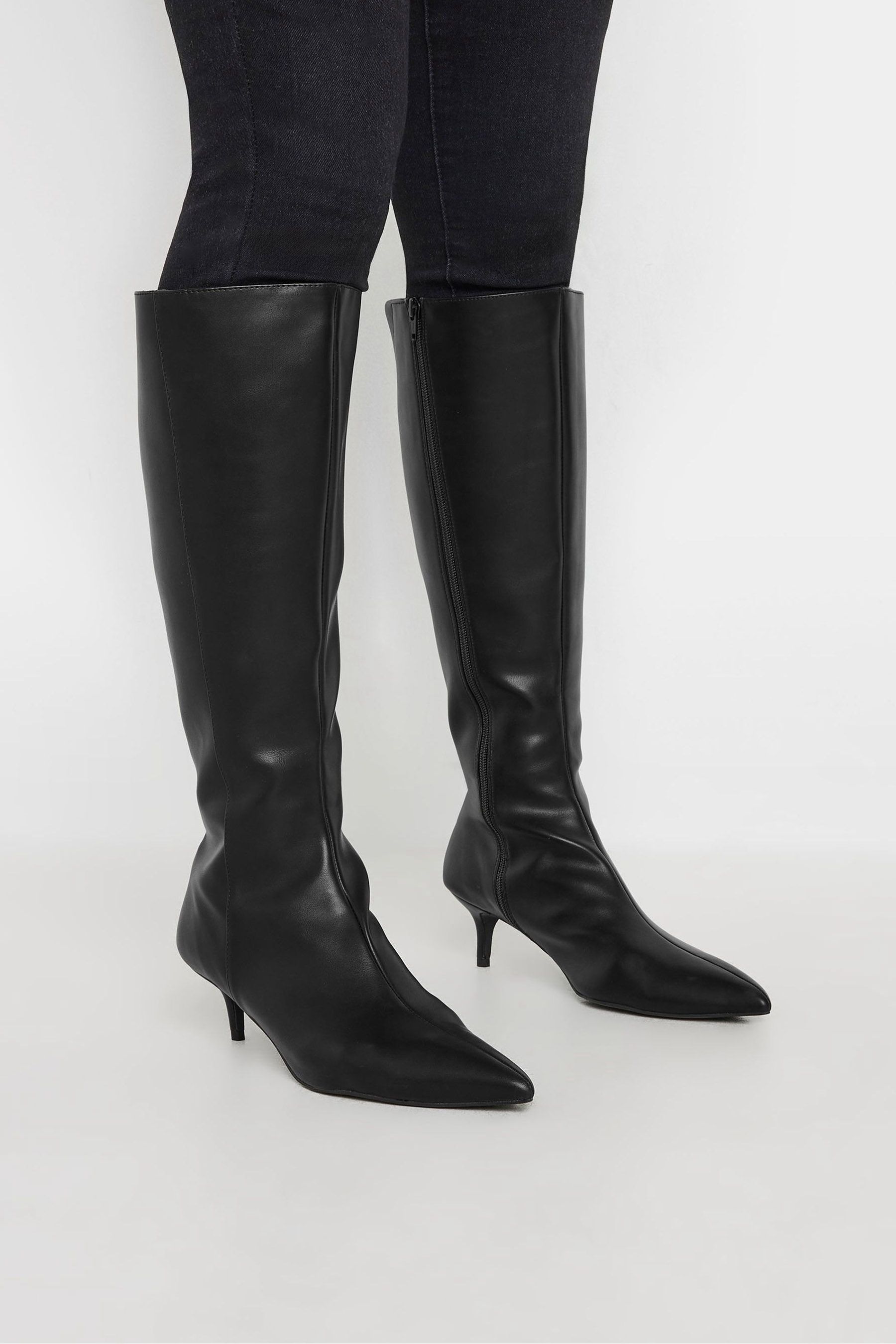 Long Tall Sally Black Dressy Knee Point PU Boots Womens